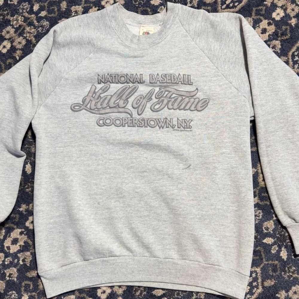 Vintage 90s Cooperstown Baseball Hall of Fame Sweatshirt Mens L Made in USA Grey